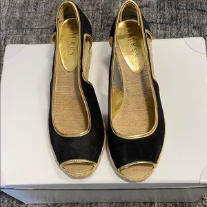 Ralph Lauren gold and black espadrilles